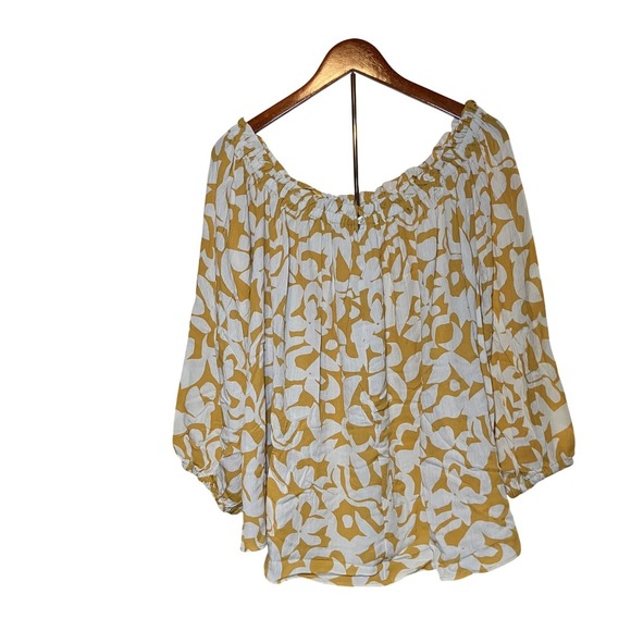 Terra & Sky 1X Yellow Floral Blouse Off Shoulder Convertible Top - Picture 1 of 6